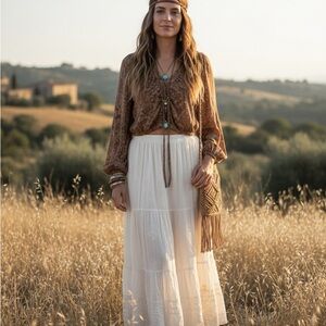 Style Rack Cream boho lace up Blouse Medium ptp 20”-22”